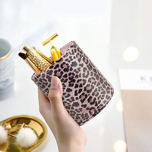 Pen Holder for Women Girls Desk Decor Pencil Cup for Decoration Durable Leather Desk Organizer Makeup Brush Holder, Classic Leopard