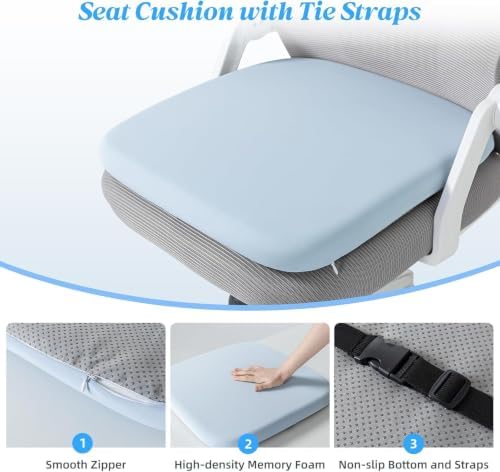 SheRest Office Chair Cushion with Straps, Memory Foam Seat Cushion with Removable Cover, Suitable for Office Chairs, Car Seats, and Airplane Seats, Blue, Large