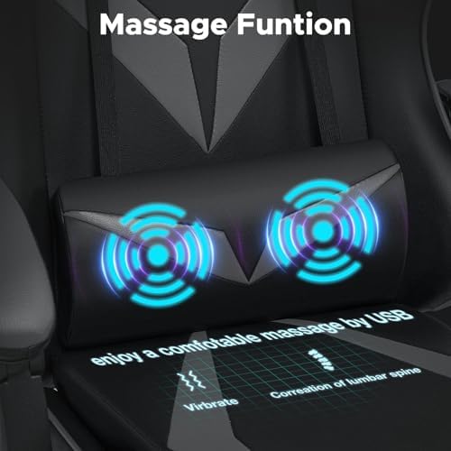 Gaming Chair with Massage Footrest Ergonomic Computer Chair for Boys-Grey