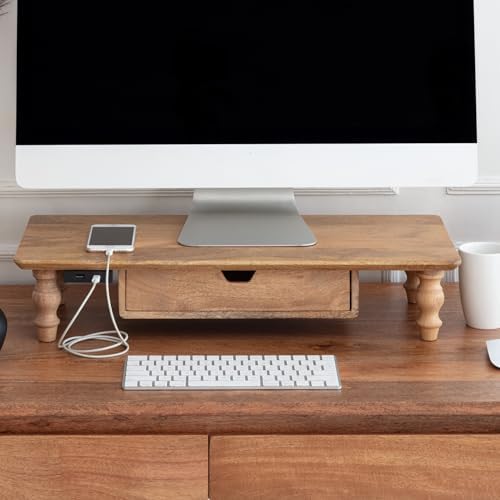 Anji Mountain Monitor Stand for Desk - Desktop Organizer & Laptop Riser, Ergonomic Monitor Riser, Space-Saving, Durable, Easy Assembly & Ideal for Home & Office,Natural, 24-Inch, Pro Edition