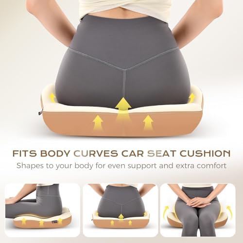 Coverado Truck Seat Cushion and Lumbar Support Headrest Pillow Memory Foam Ergonomic Car Cushion Back Neck Support Pillow Sciatica & Back & Tailbone Pain Relief Car Cushions for Driving Coffee&Beige