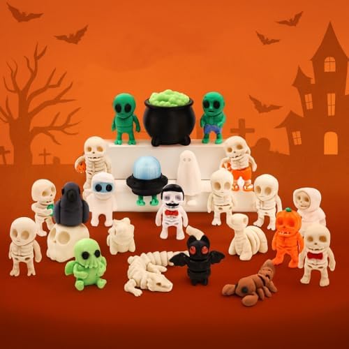 3D Printed Horror‌ Figurines Set, Articulated Halloween Skeleton Figurines