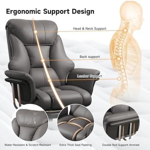Big and Tall Office Chair 550 lbs Extra Wide Leather Executive Chair with Retractable Footrest, Heavy-Duty Ergonomic Chair, Adjustable Height Computer Gaming Chairs