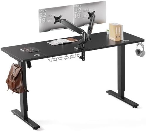 SIAGO 63 x 24 Inch Electric Standing Desk with Dual Monitor Stand