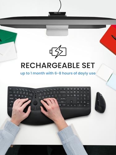 Perixx Periduo-614US, Wireless Quiet Ergonomic Keyboard and Vertical Mouse Combo - Adjustable Palm Rest - Laptop X Type Scissor Keys - Rechargeable Feature - US English