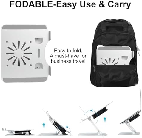 Adjustable Laptop Stand with Cooling Fan, Aluminium Alloy Multi-Angle Computer Holder for Desk, Portable Notebook Metal Mount Compatible with MacBook, Air, Pro, Dell, Alienware All Laptops 11"-17.3"