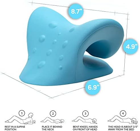 iBWYM Neck Stretcher Cervical Traction Device for Neck and Shoulder Pain Relief, Ergonomic Pillow, Dowager's Hump Corrector, Cervical Spine Alignment, Neck Curve and Posture Corrector (Light Blue)