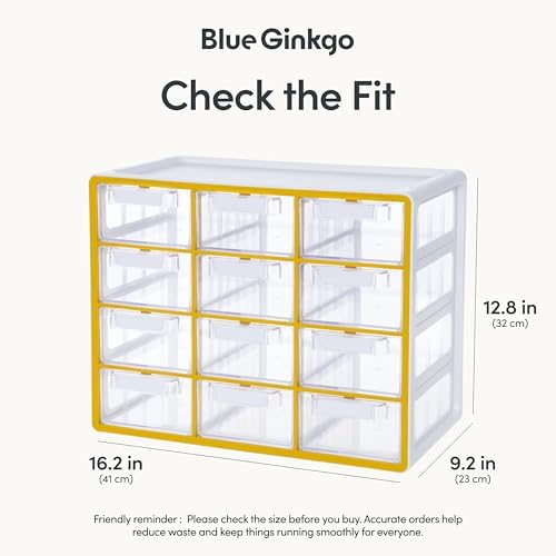 Blue Ginkgo 12-Drawer Storage Cabinet Organizer, Yellow, Made in Korea
