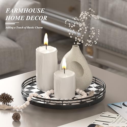 AMH 10-Inch Black and White Checkerboard Lazy Susan with Oak Base
