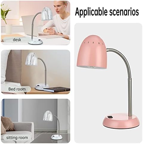 Eye-Caring Table Lamp of Simple Designs Home E26 Led Screw Basic Metal Desk Lamp with Flexible Gooseneck Hose Neck Study Lamp for Bedroom Office Living Room Convenient On/Off Switch(Pink)