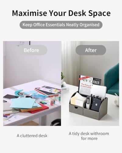VLANDO PU Leather Desk Drawer Organizer with 6 Compartments