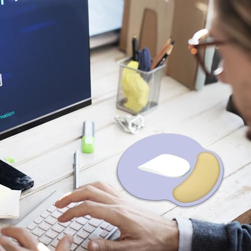 Ergonomic Mouse Pad, Mouse Pad with Wrist Support, Comfortable Gaming Mouse Pads with Non-Slip PU Base for Computer, Laptop, Office & Home (Purple- Beige)