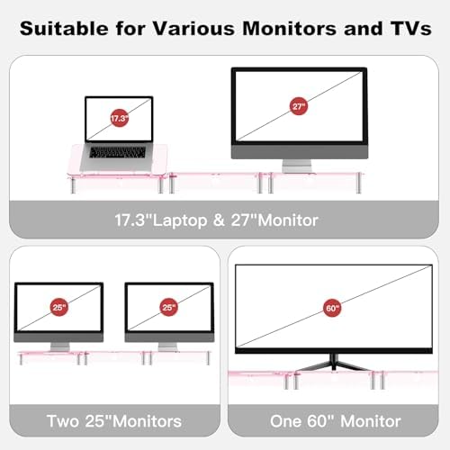 Pink Acrylic Dual Monitor Stand Riser,Laptop Riser Adjustable to 8 Angles