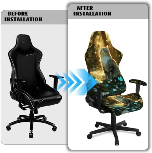 Cat Daisy Butterfly Print Gaming Chair Cover Non Slip Universal Furniture Protector Stretchable Breathable Gamer Chair Slipcover with Armrest Covers
