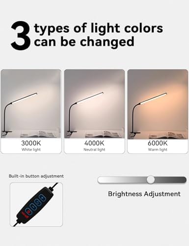 2 Pack LED Desk Lamp with Clamp,Eye-Friendly Clip on Lights for Home Office Study Reading,3 Modes 10 Brightness,Long Flexible Goose-Neck,Swing Arm Architect Task Table Lamps USB Usage