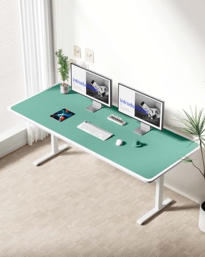 YSAGi Leather Desk Protector, Office Mat, Large Mouse Mat, Non-Slip PU Leather Blotter, Laptop Desk Mat, Waterproof Writing Pad for Office and Home(Green-Blue, 63" x 24")