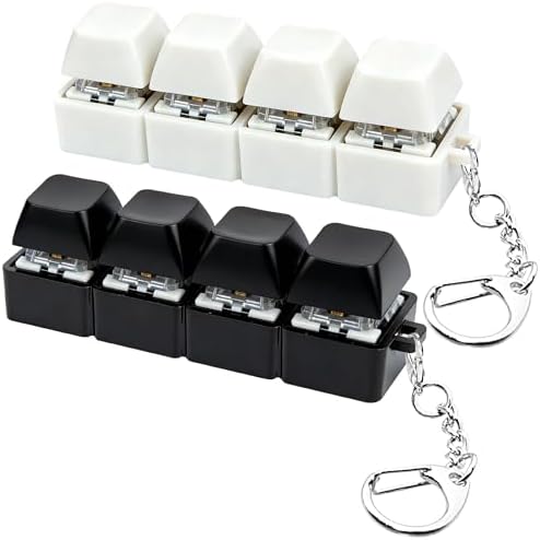 2 PCS White & Black Keyboard Fidget Toy, Keyboard Fidget Keychain 4-in-1 Keyboard Decompression Button Finger Clicker Toys, Button Stress Relief Fidget Gifts to Relief Stress (General)