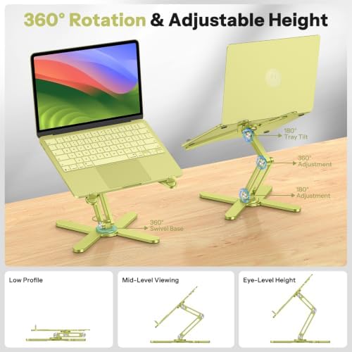 OMOTON LA10 360° Rotating Laptop Stand Riser Foldable for Desk, Citron