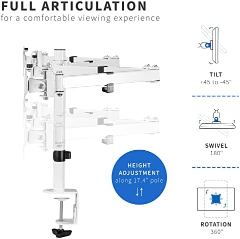 VIVO Triple Monitor Adjustable Desk Mount, Articulating Tri Stand, Holds 3 Screens up to 24 inches, White, STAND-V003YW