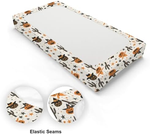 Western Halloween Pumpkins Cactus Hats Stars Baby Changing Pad Cover, Unisex Fall Winter Holiday Nursery Diaper Changing Table Pad Mat Sheet for Boys Girls-16x32