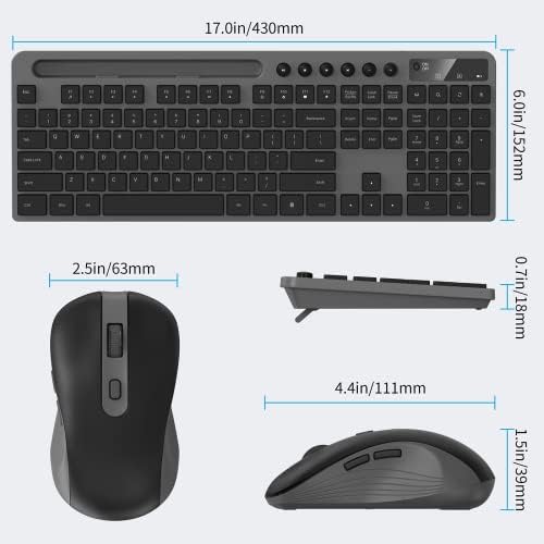 MARVO Wirelss Keyboard and Mouse Combo with Phone Holder, Full-Size, Grey