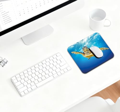 9.5x7.9 Inch Office/Gaming Mouse Pad, Vibrant Hawksbill Sea Turtle in Sunlight Underwater Ocean Marine, Cute Anti-Slip Mat for Desk Decor