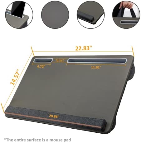 Extra Large Lap Laptop Desk - Full PU Material Mouse Pad Gaming Tray - Portable LapDesk with Phone Holder & Wrist Rest for Notebook, MacBook, Tablet, Bed, Sofa(Gray, Fit Up 17.3-in Laptops)