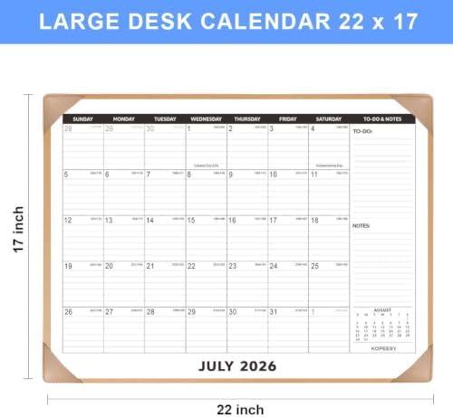 KOPEESY Desk Calendar 2026-2027 with Protective Mat 22" x 17"