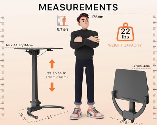 JOY worker Foldable Standing Desk, 90° Tilt Height Adjustable Desk, Black