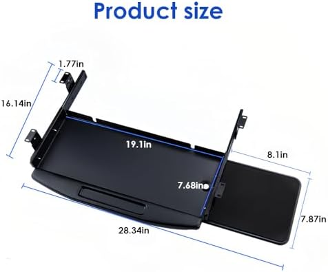 Under Desk Mounted Keyboard Tray Steel Slide with Rotational Mouse Platform for Office