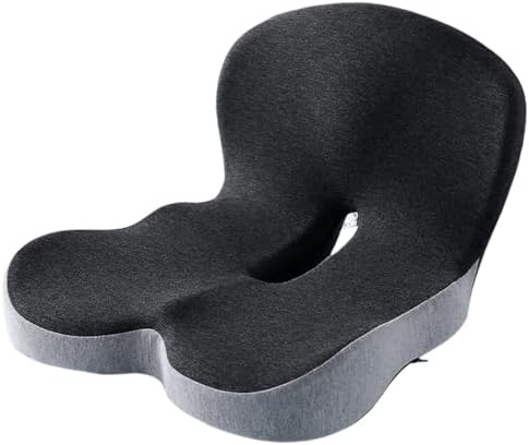 Orthopedic Cushion L-Shaped Memory Foam Seat Cushion, Ergonomic Office Chair Cushion with Lumbar Support for Desk, Car, Wheelchair (A-Black Grey)