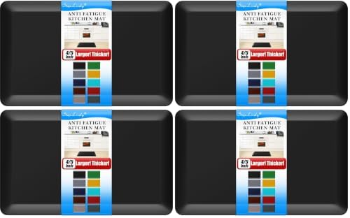 4/5 Inch Thick Kitchen Mat - Cushioned Anti Fatigue Mats for Kitchen Floor - Easy to Clean, Water Resistant, Non-Slip Kitchen Rug for Sink, Office, Kitchen (17''x24'' Black) (Pack of 4)