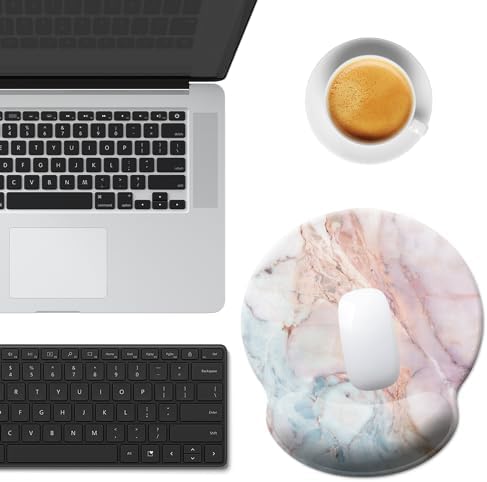 Mouse Pad Wrist Support,Ergonomic Mouse Pad with Wrist Rest,Comfortable Mousepad with Smooth Wrist Rest,Pain Relief Mouse Pads for Non-Slip Base,Computer,Laptop,Office & Home(Pink Marble)