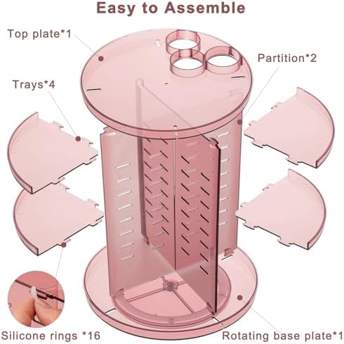 Rotating Makeup Organizer, DIY 8 Adjustable Layers Spinning Skincare Storage, Cosmetic Display Case with Brush Holder and Perfume Tray, Multi-Function Vanity Bathroom Countertop Organizer Clear Pink