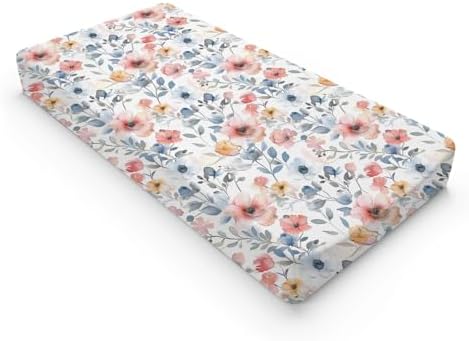 Colorful Watercolor Flowers Leaves Baby Changing Pad Cover, Unisex Floral Nursery Diaper Changing Table Pad Mat Sheet for Boys Girls-16x32