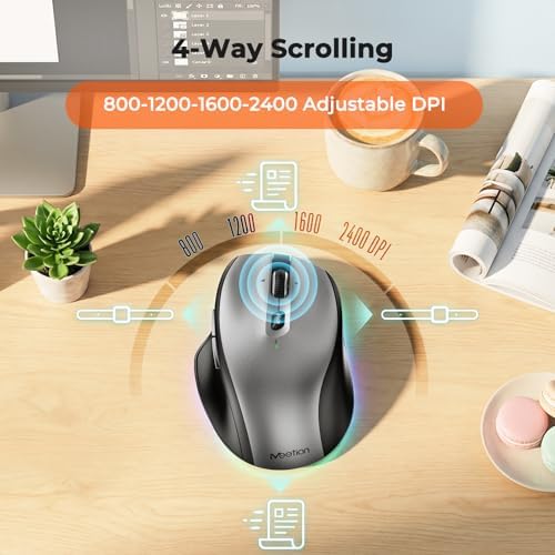 MEETION Wireless Ergonomic Keyboard and Mouse, Split Curved Bluetooth & 2.4G Keyboard Mouse Set, Cushioned Palm Rest, Full-Size, 4-Level DPI Adjustable Mouse (Dark Black)