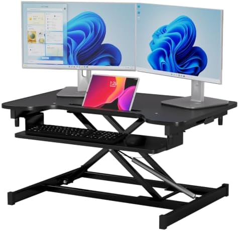 FDW 32 Inch Standing Desk Converter Computer Workstation Adjustable Height Desk Home Office Desk Sit Stand Desk Dual Laptop Monitor Riser (Black)