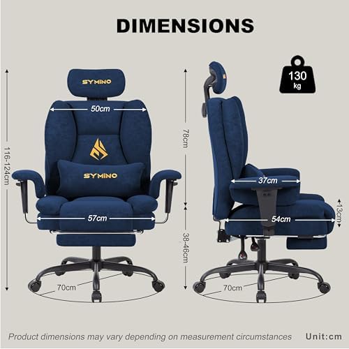 Symino Gaming Chair with Foot Rest, Unique Up/Down Armrests, PU Leather Ergonomic High Back Chair, 155° Recline Solid Color Computer Desk Chair, Blue