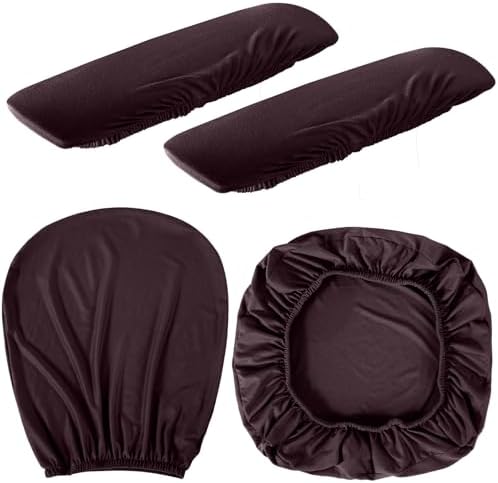 Tallew 4 Pcs Office Chair Covers Set Computer Universal Protective Stretchable Chair Seat Covers Desk Armrest Cover Slipcovers Pads Office Cushion Backrest for Rotating(Regular,Coffee)