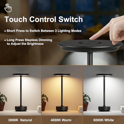 1 Pack Cordless Table Lamps Rechargeable, 5000mAh LED Table Light