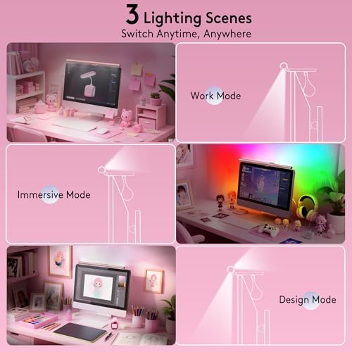 Quntis 20" Pink Monitor Light Bar with 15 RGB Modes, Flat & Curved Fits