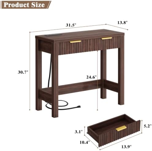 Cyclysio 32" Small Console Table with Charging Station & 2 Fluted Drawers