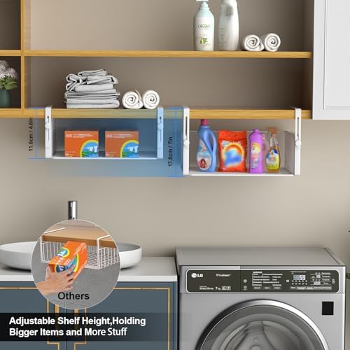 AmonHouseware 2Pack Under Shelf Basket,Adjustable Hanging Holder,White