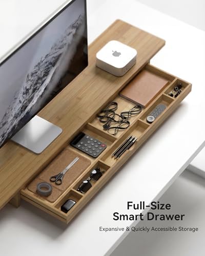 42” Dual Monitor Stand Riser with Large Drawer Keyboard Storage