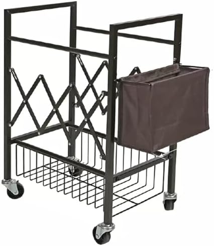 Home Gym Studio Organizer Cart, Movable Yoga Mat Storage Rack for Foam Roller/Badminton/Table Tennis Racket, with Hanging Storage Basket, Floor Standing，Rust Color S