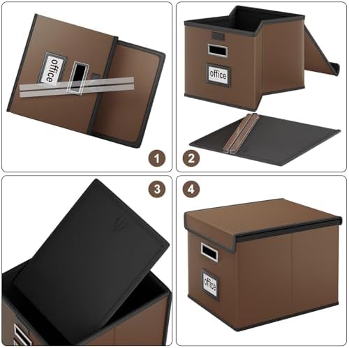 File Organizer Box with Lids, Collapsible File Folder Organizer