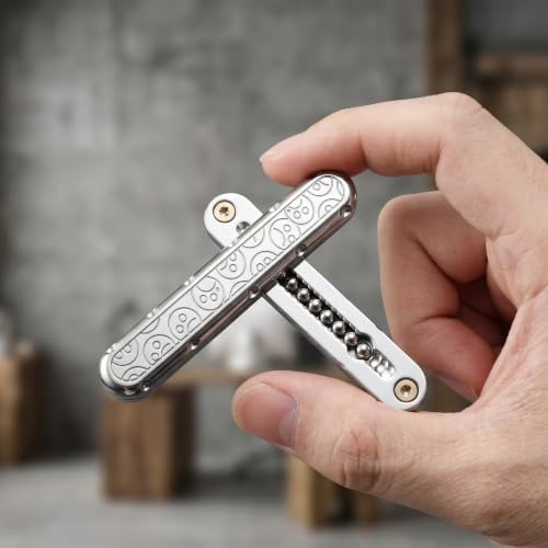 Puffpop-Magnetic Fidget Slider EDC Metal Fidget Toy for Adults – Push Pull Rotate Stress Relief Desk Toy for ADHD Anxiety Relief, Quiet Office Pocket Fidget Toy- Gold (Silver)