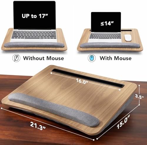 HUANUO Laptop Lap Desk with Cushion, Fit up to 17" Laptops, Woodgrain