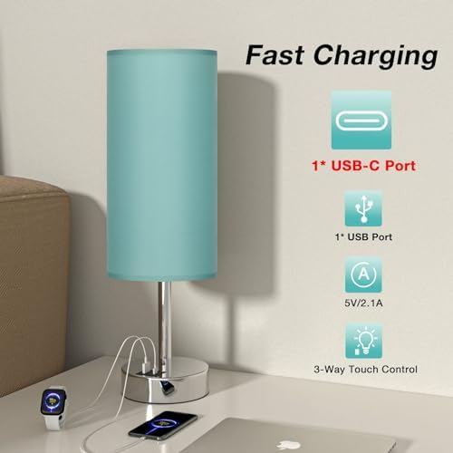 Teal Touch Table Lamp for Bedroom - Bedside Desk Lamp for College Dorm
