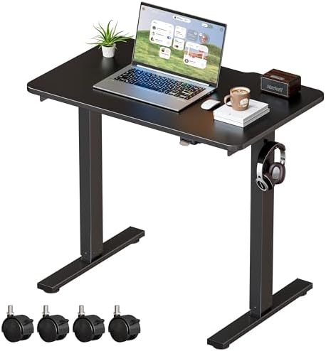 Okin Electric Standing Desk 31.5x19.7 Inches Small Computer Desk-Whole Piece Stand up Desk with Wheels Gaming Rolling Home Office Desks, Black